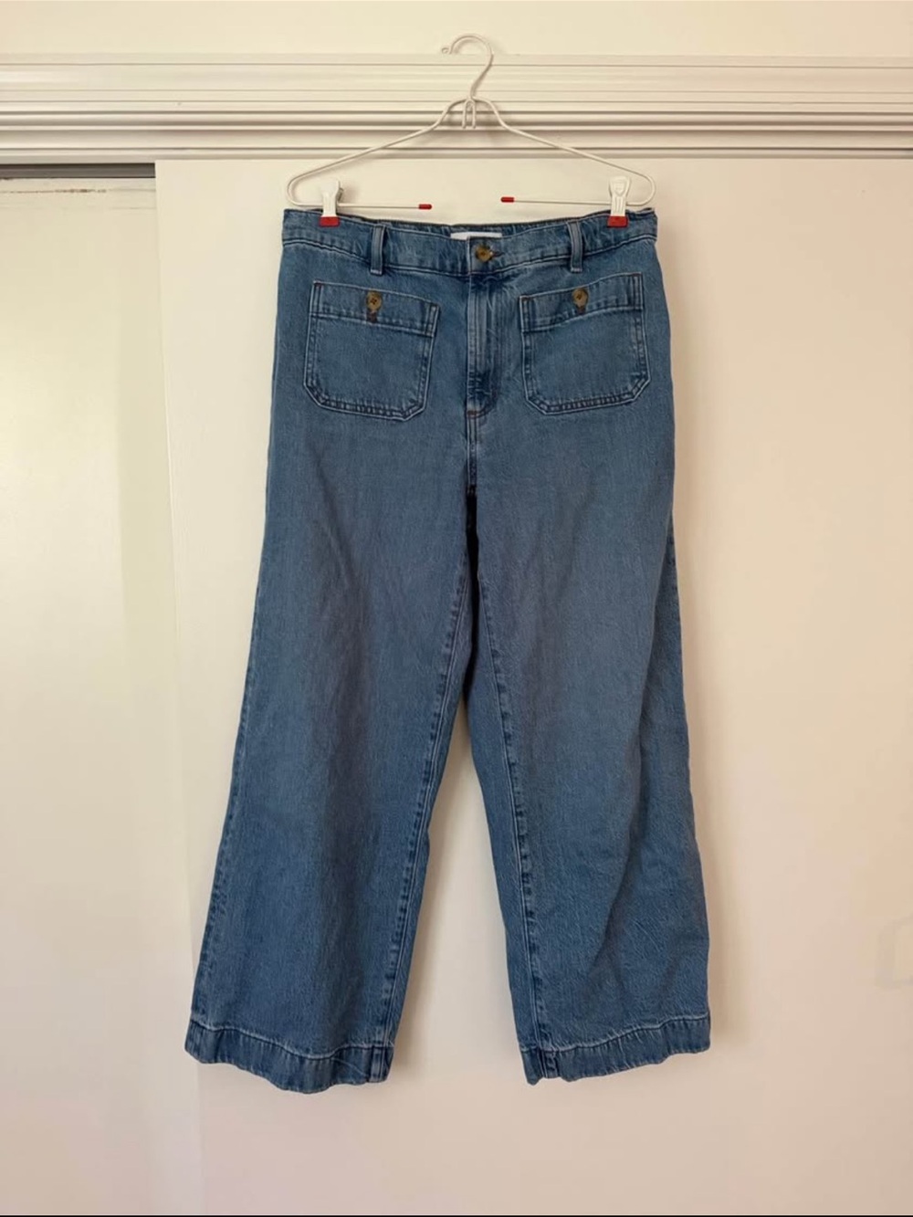 LOFT Blue Cropped Wide-Leg Jeans with Front Patch Pockets